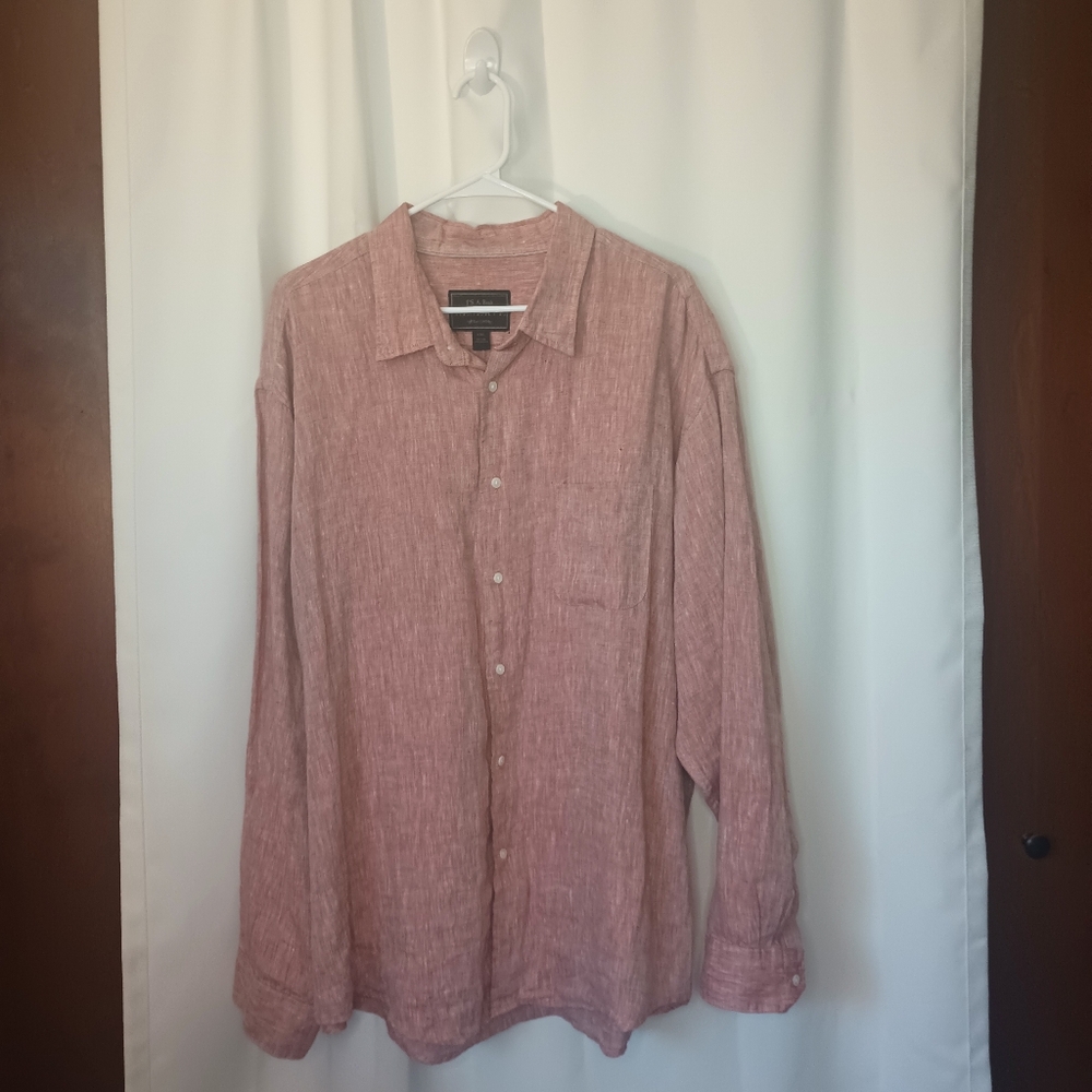Jos A Bank Reserve Mens Linen Button Up Dress Shirt XXL Brick Red Heritage